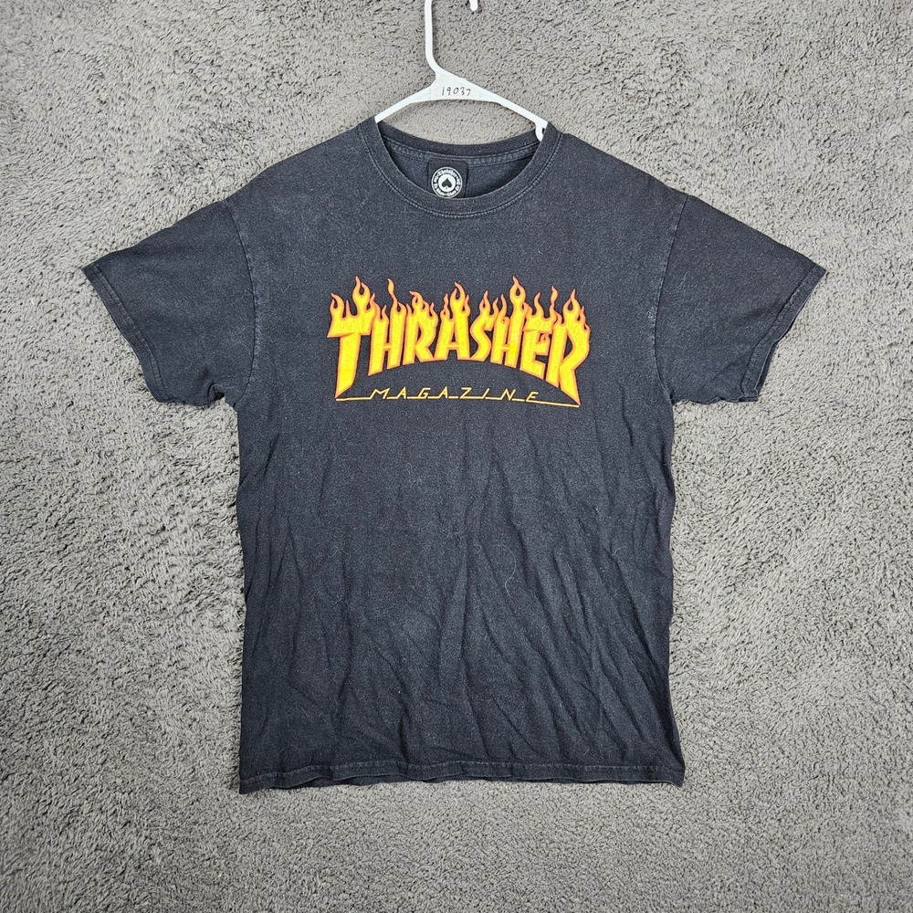 Thrasher Magazine Flame Logo T Shirt Black Mens Size M‎